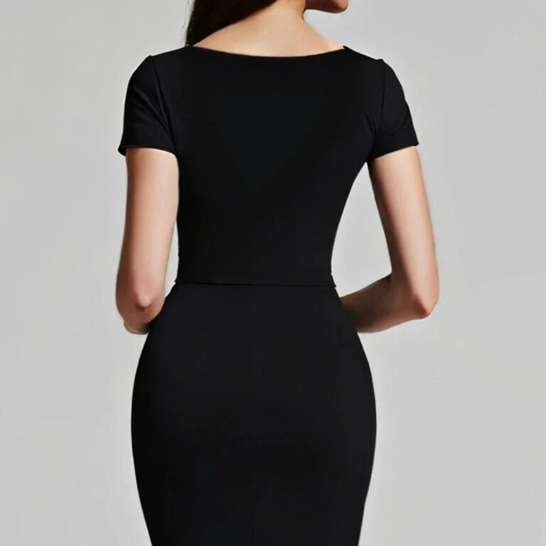 Robe De Cocktail Chic Noire Manches Courtes