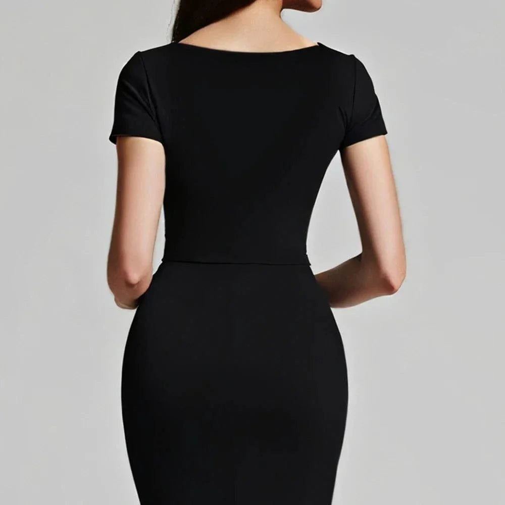 Robe De Cocktail Chic Noire Manches Courtes