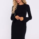 Robe De Cocktail Courte A Poignets Evases Et Manches Longues Noir S M