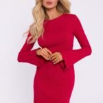 Robe De Cocktail Courte A Poignets Evases Et Manches Longues Rouge S M