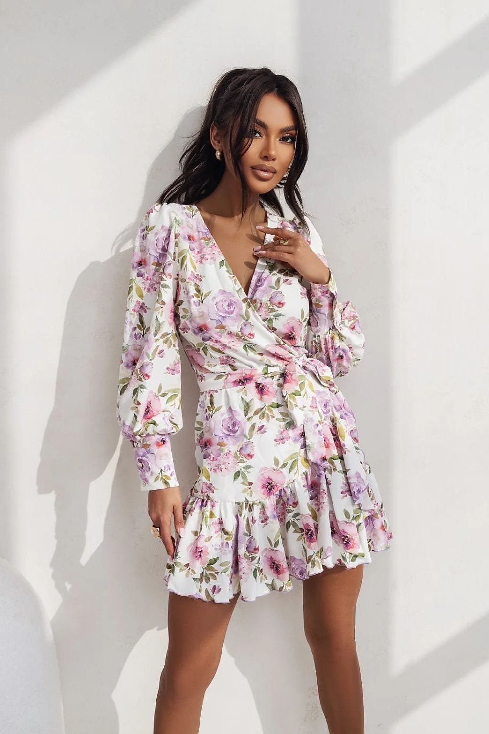 Robe De Cocktail Courte Avec Manches Longues Bouffantes Multicouleur Xs S