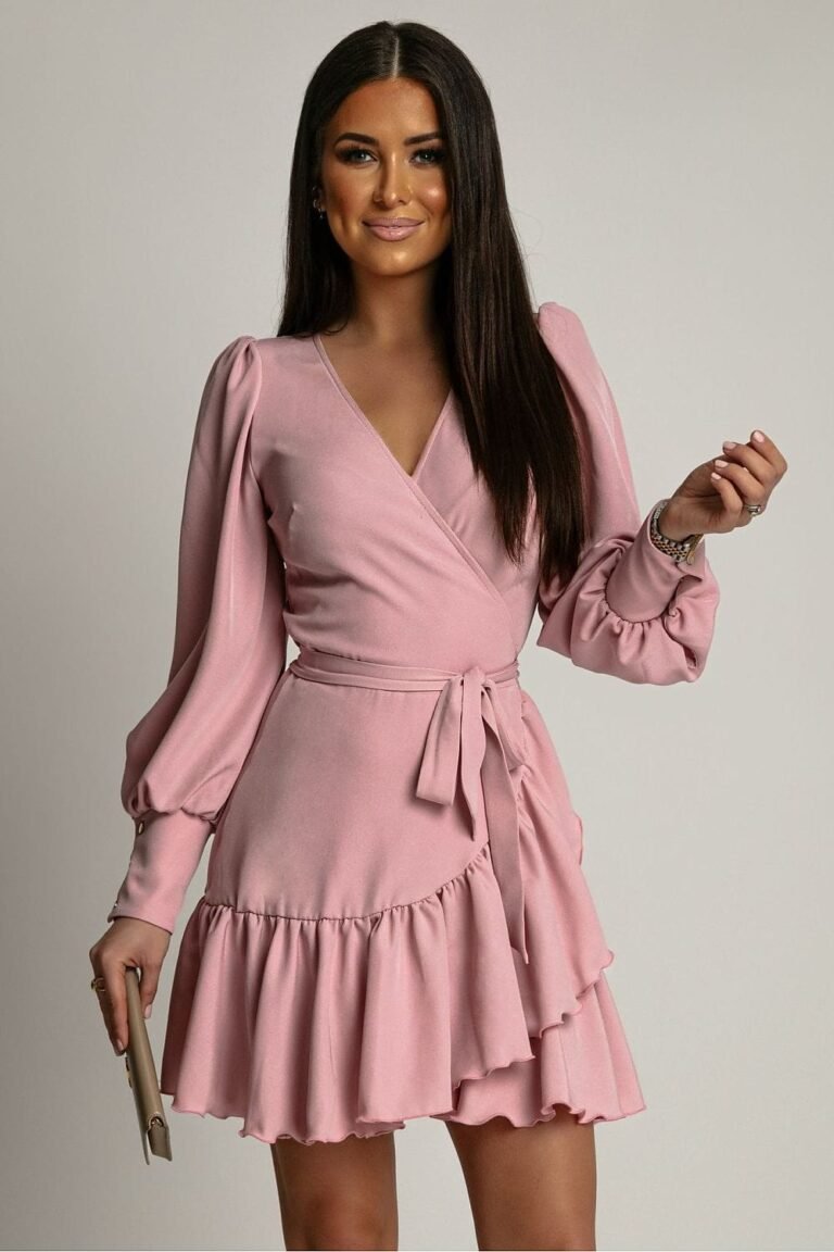 Robe De Cocktail Courte Avec Manches Longues Bouffantes Rose Poudre Xs S