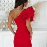 Robe De Cocktail Courte Manche Volantee Avec Plumes 4