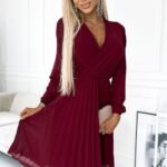Robe De Cocktail Courte Plissee Manches Longues 3