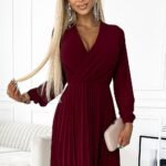 Robe De Cocktail Courte Plissee Manches Longues Bordeaux Xs