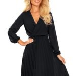 Robe De Cocktail Courte Plissee Manches Longues Noir Xs