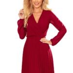 Robe De Cocktail Courte Plissee Manches Longues Rouge Xs