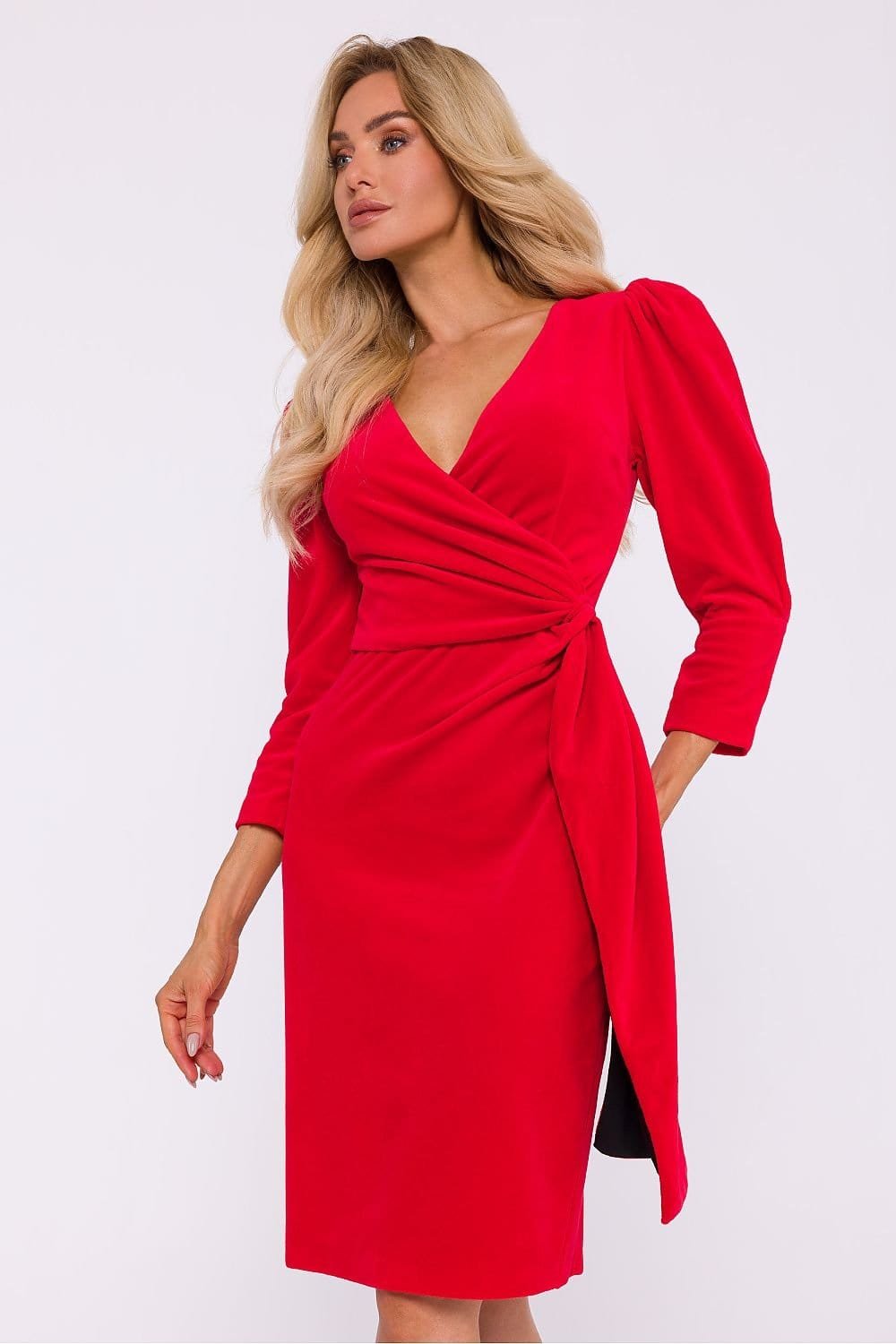 Robe De Cocktail En Velours Manches Longues Rouge S