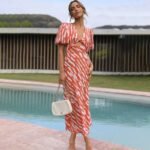Robe De Cocktail Ete Orange Midi Manches Bouffantes