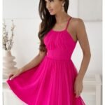 Robe De Cocktail Evasee En Tulle A Bretelles Rose 34