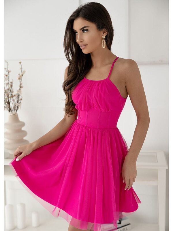 Robe De Cocktail Evasee En Tulle A Bretelles Rose 34