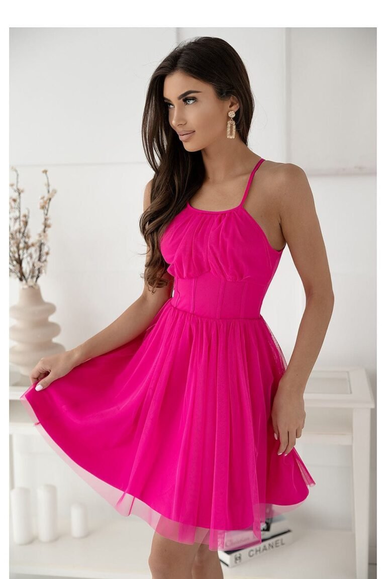 Robe De Cocktail Evasee En Tulle A Bretelles Rose 34