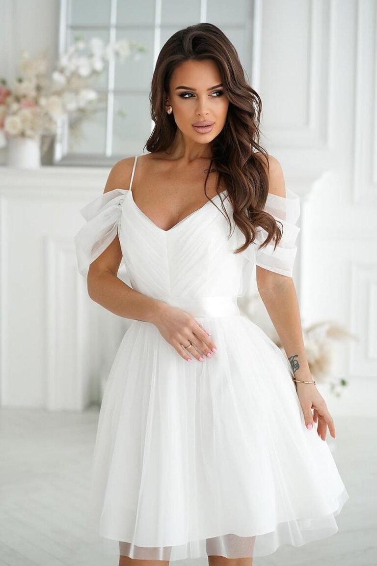 Robe De Cocktail Evasee En Tulle Blanc 34