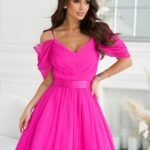 Robe De Cocktail Evasee En Tulle Rose 34