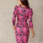 Robe De Cocktail Fleurie Rose Manches Longues