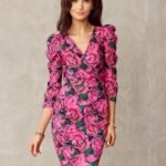 Robe De Cocktail Fleurie Rose Manches Longues 2