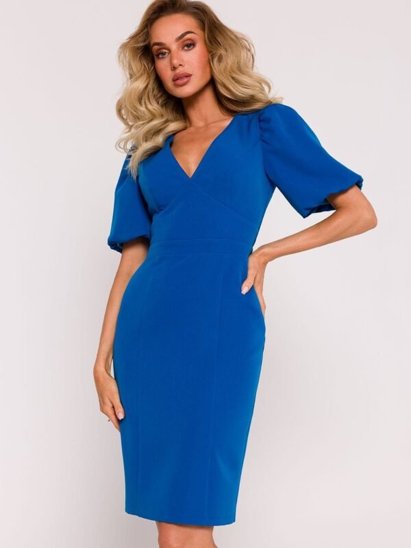 Robe De Cocktail Fourreau Manches Courtes Bleu S