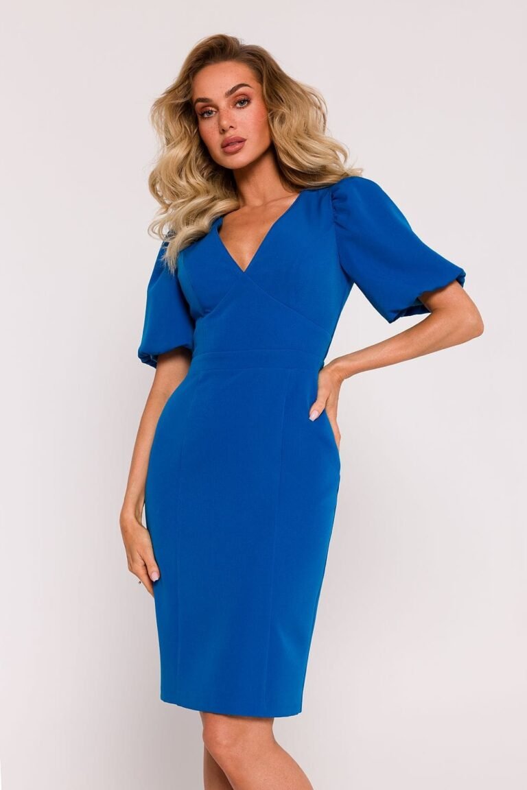 Robe De Cocktail Fourreau Manches Courtes Bleu S
