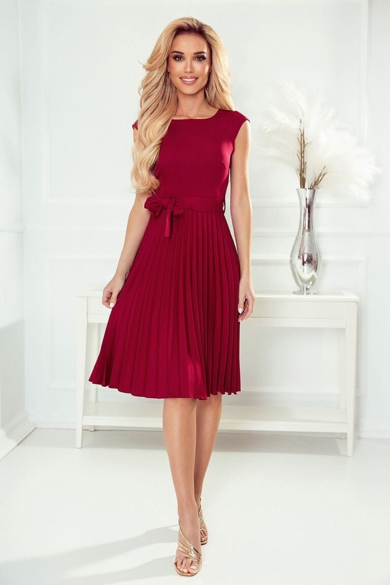 Robe De Cocktail Jupe Plissee Manches Courtes 21