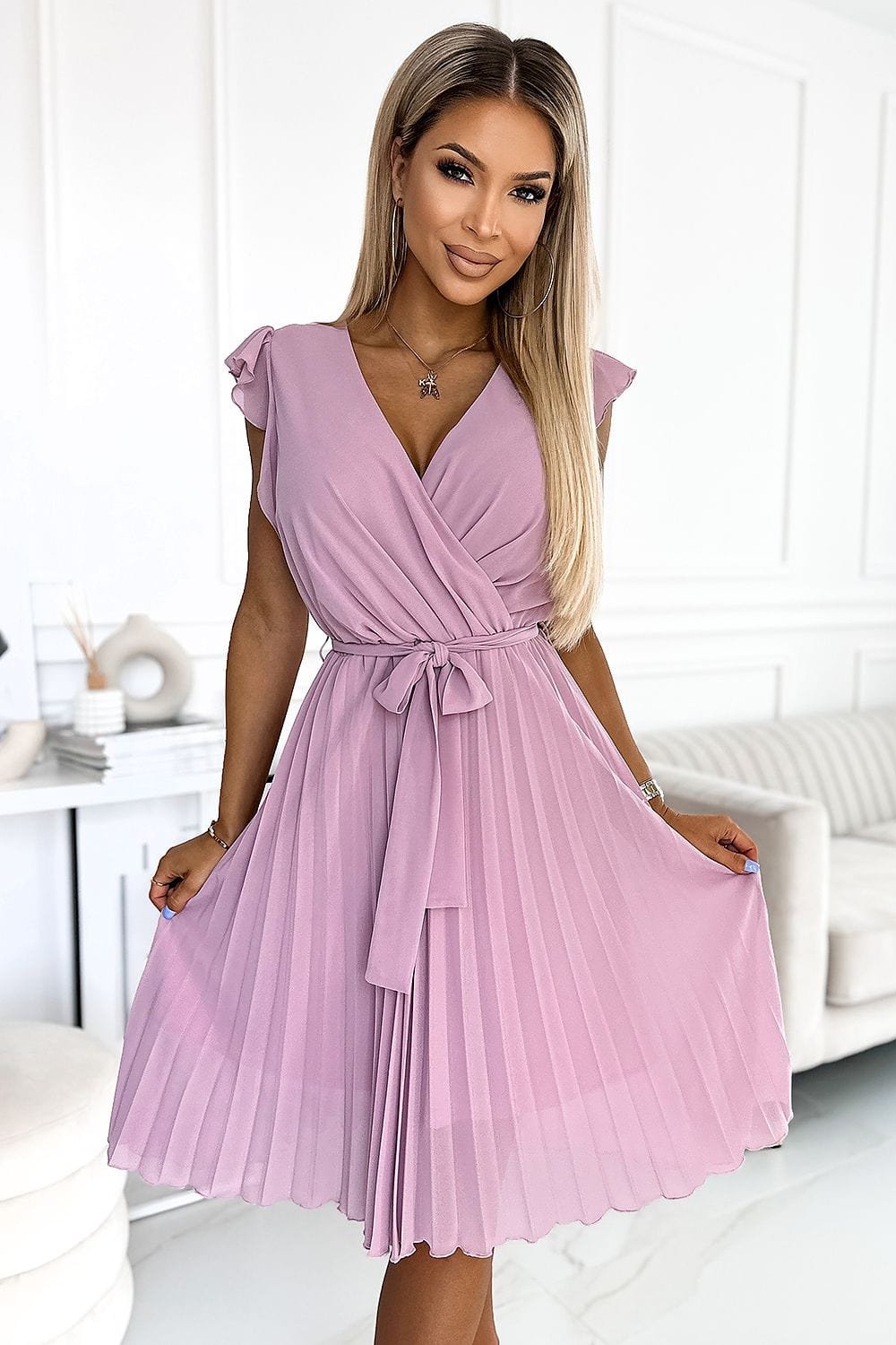 Robe De Cocktail Jupe Plissee Rose S