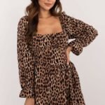 Robe De Cocktail Leopard A Manches Longues Marron Taille Unique