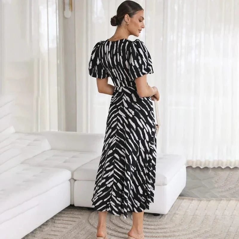Robe De Cocktail Midi A Motif Manches Courtes 2