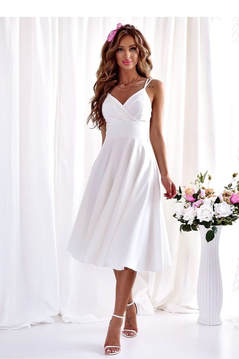 Robe De Cocktail Midi Chic Evasee Blanc 34