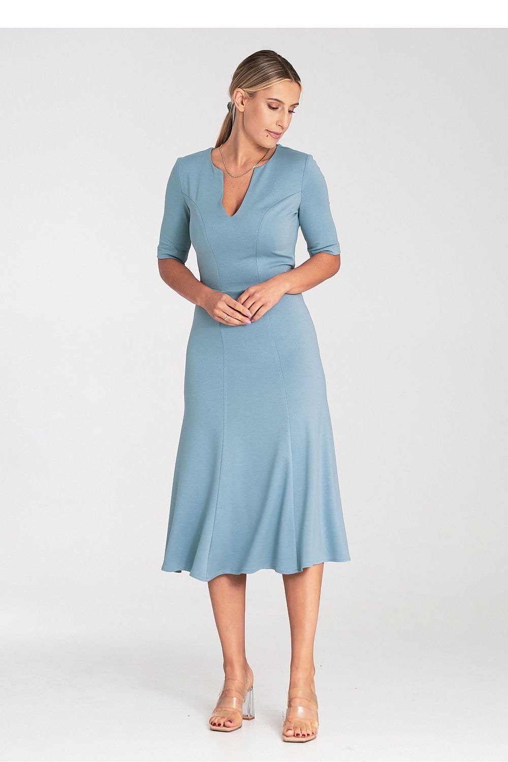 Robe De Cocktail Midi Evasee Bleu S