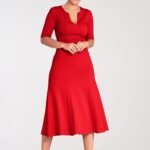 Robe De Cocktail Midi Evasee Rouge S