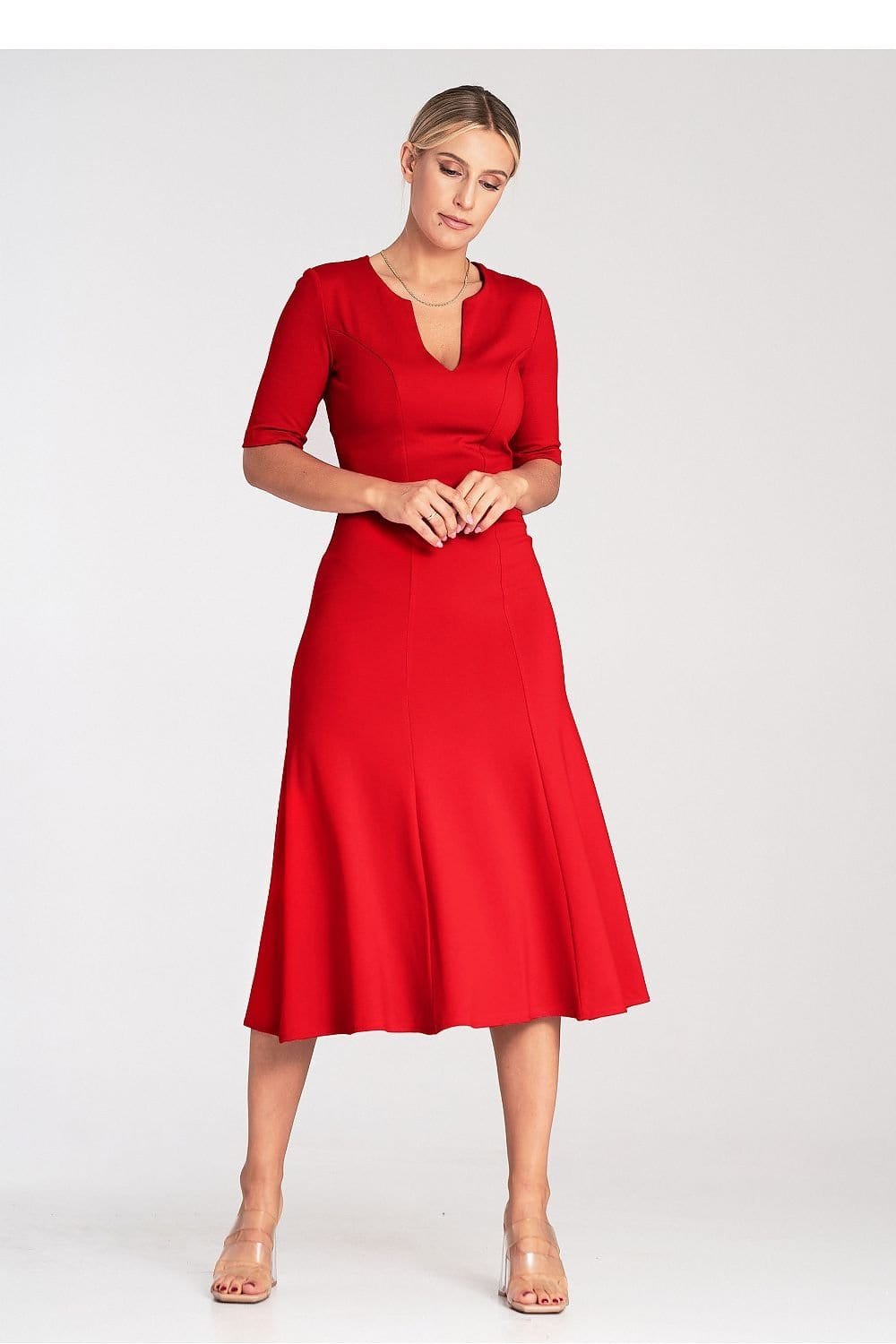 Robe De Cocktail Midi Evasee Rouge S