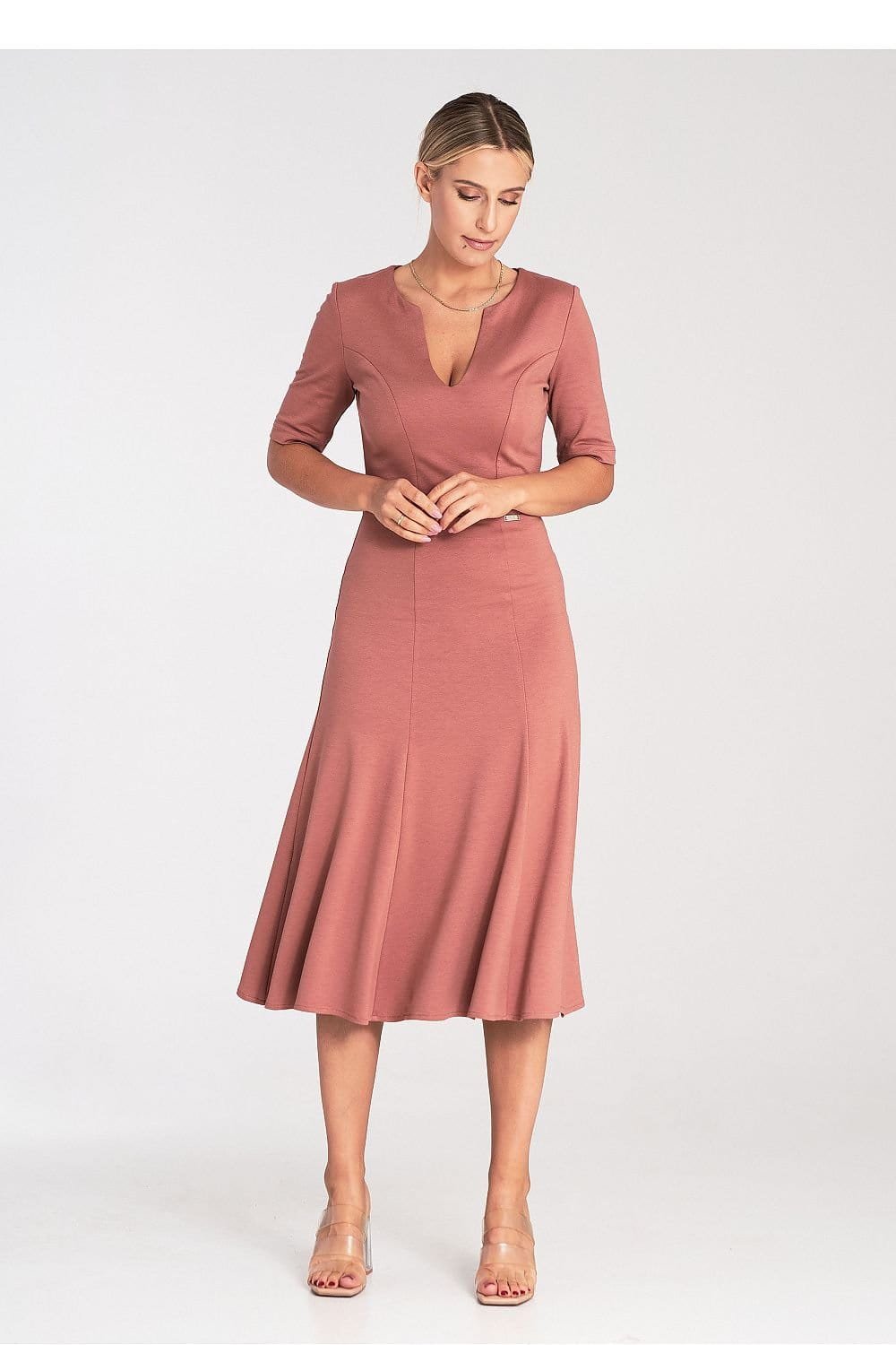 Robe De Cocktail Midi Evasee Terracotta S