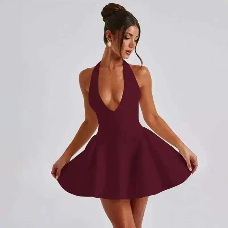 Robe De Cocktail Mini Evasee Dos Nu Bordeaux S