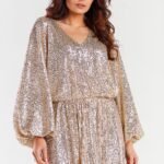 Robe De Cocktail Paillettee Doree Courte