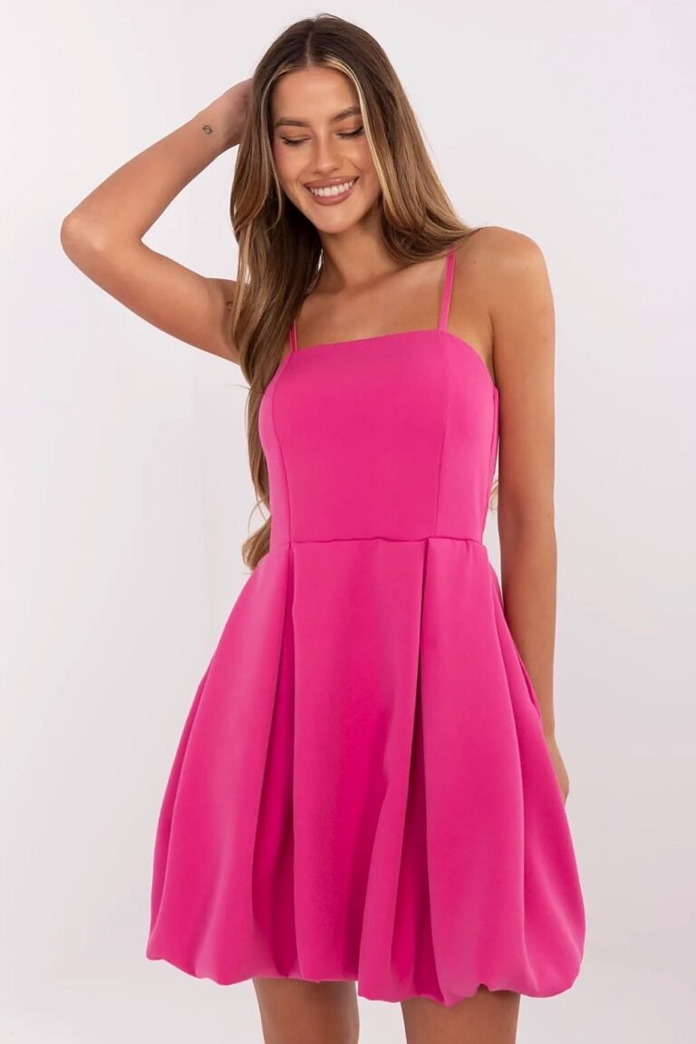 Robe De Cocktail Rose Chic A Bretelles Rose Taille Unique