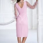 Robe De Cocktail Rose Chic Manches Transparentes 2