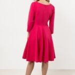Robe De Cocktail Rose Evasee Manches Longues 2