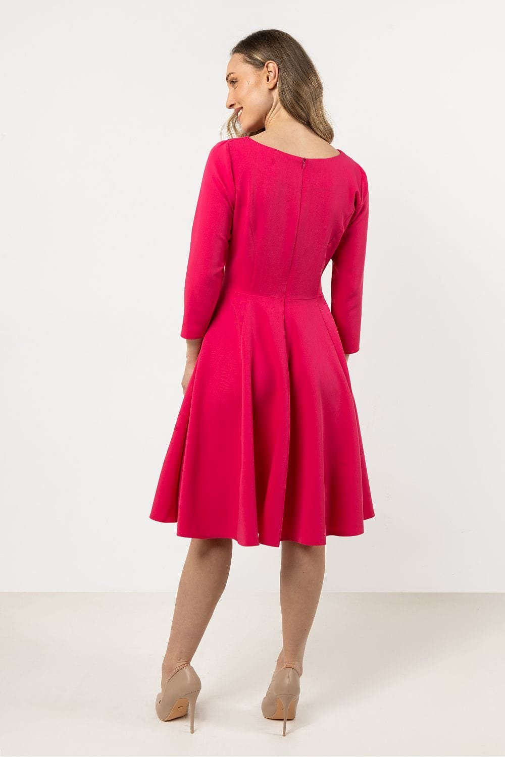 Robe De Cocktail Rose Evasee Manches Longues 2