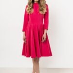 Robe De Cocktail Rose Evasee Manches Longues Rose S