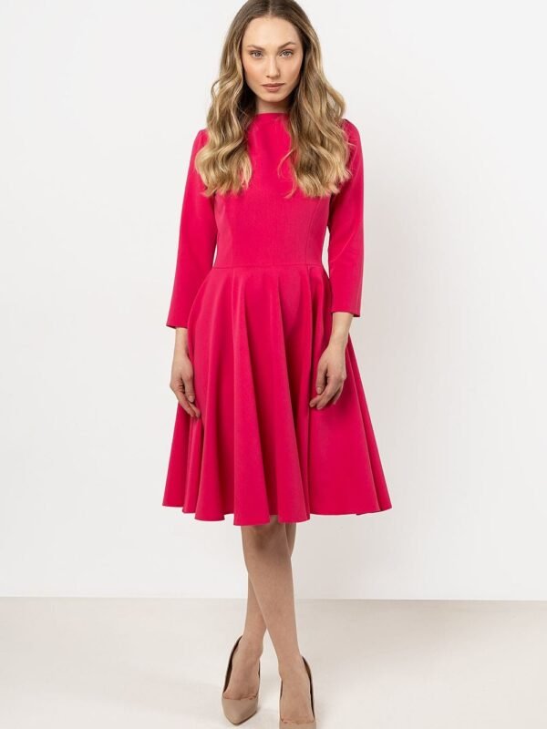 Robe De Cocktail Rose Evasee Manches Longues Rose S