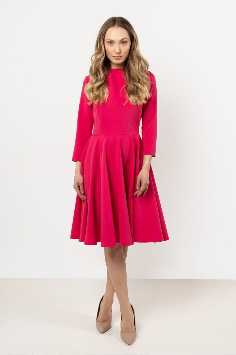 Robe De Cocktail Rose Evasee Manches Longues Rose S