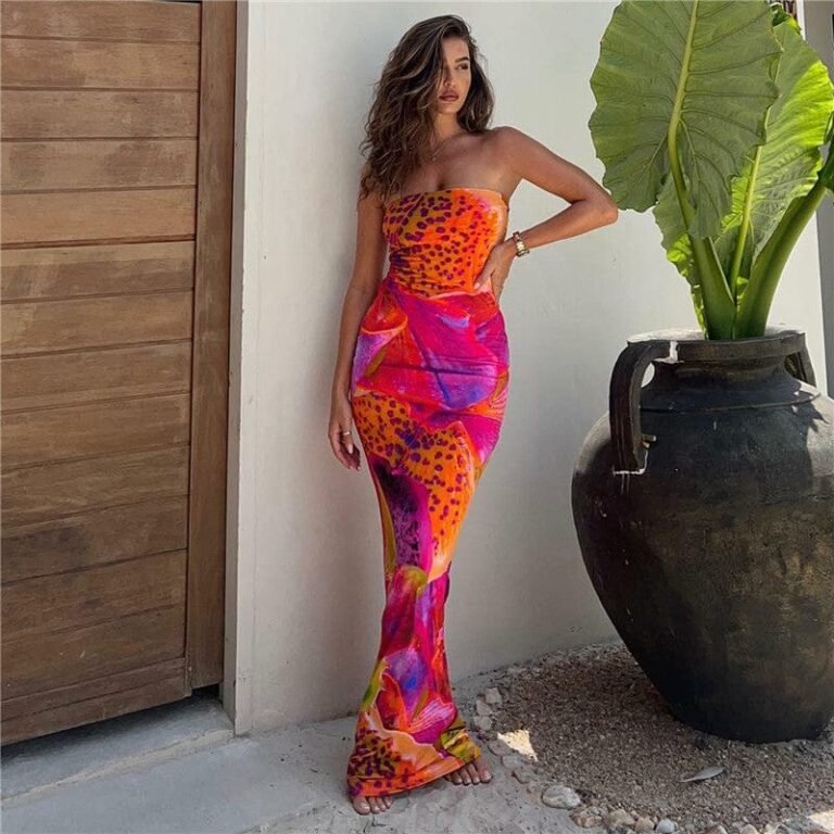 Robe De Cocktail Sexy Longue Epaules Denudees Multicouleur S