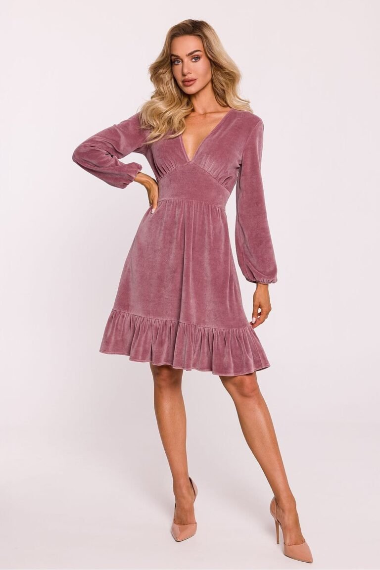 Robe De Cocktail Veloutee A Manches Longues Rose S
