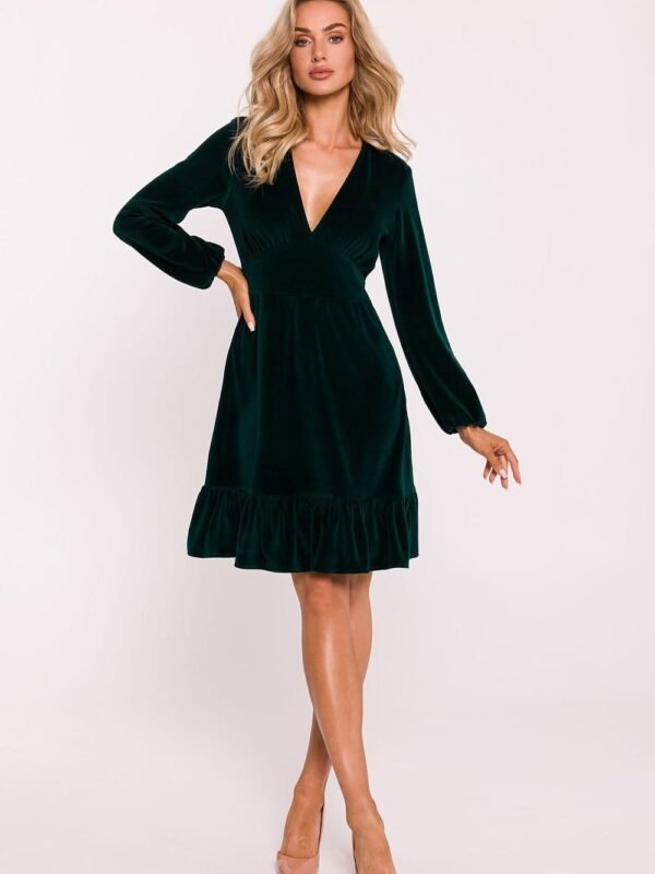Robe De Cocktail Veloutee A Manches Longues Vert S