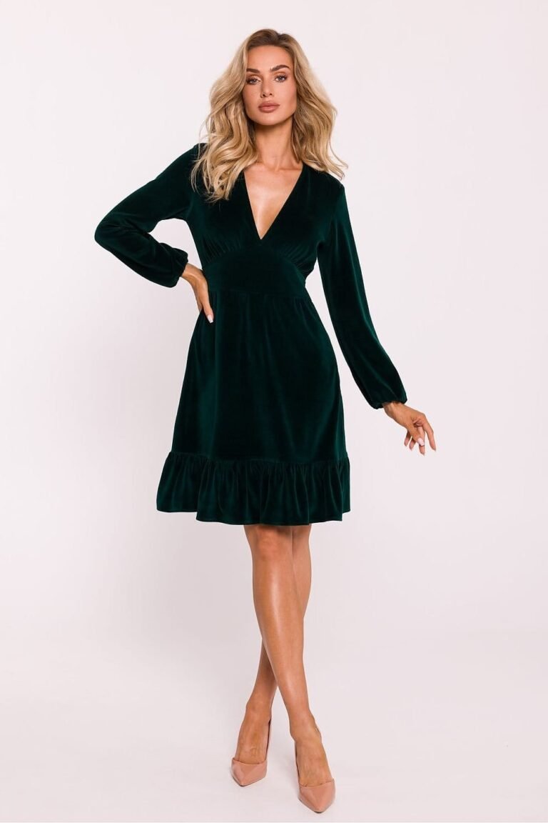 Robe De Cocktail Veloutee A Manches Longues Vert S