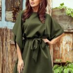 Robe De Cocktail Verte Kaki A Ceinture Vert Kaki S M