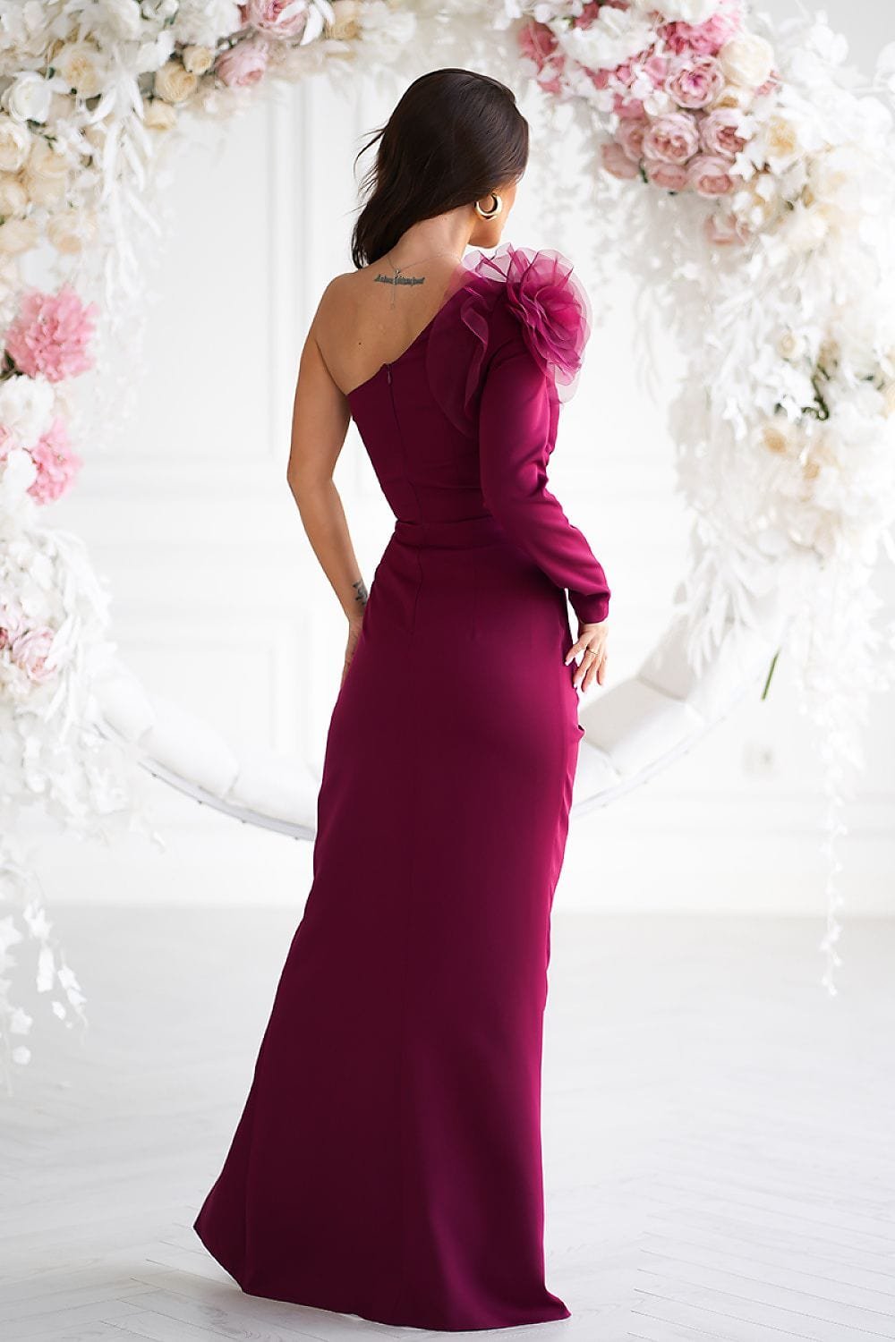 Robe De Gala Classe Fendue Une Manche Longue 3