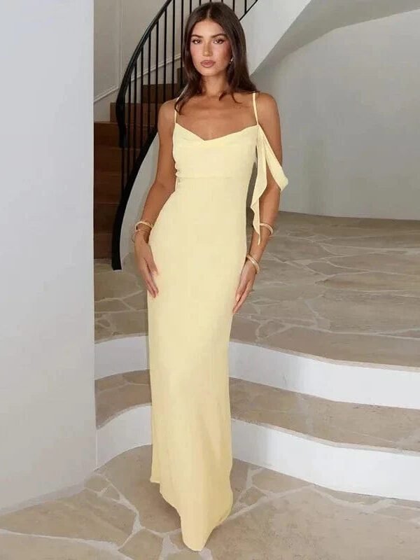 Robe De Gala Longue Dos Nu Bretelles Fines Jaune S
