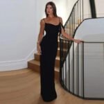 Robe De Gala Longue Dos Nu Bretelles Fines Noir S
