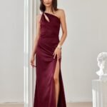 Robe De Gala Longue Fendue Haut Asymetrique Bordeaux 34