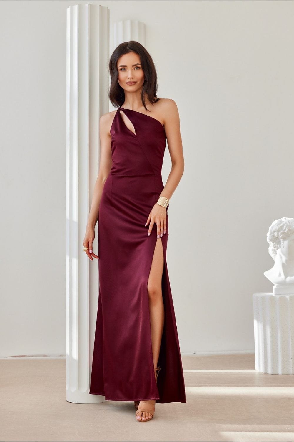 Robe De Gala Longue Fendue Haut Asymetrique Bordeaux 34